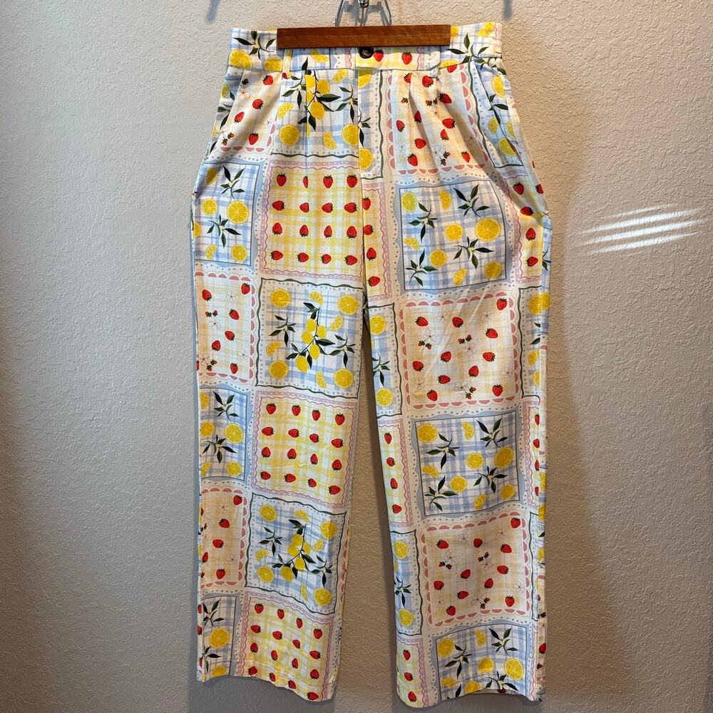 TULGEA Fruit Patchwork Pleated Wide Leg Trouser Pants Multi-Color Sz XL Tall